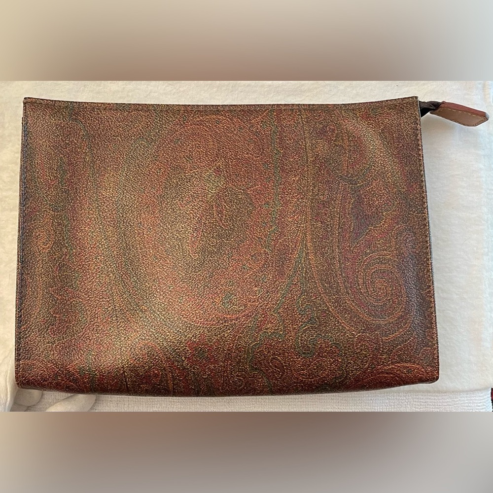 Etro Authentic 1993 Vintage Brown Paisley Zip Clutch